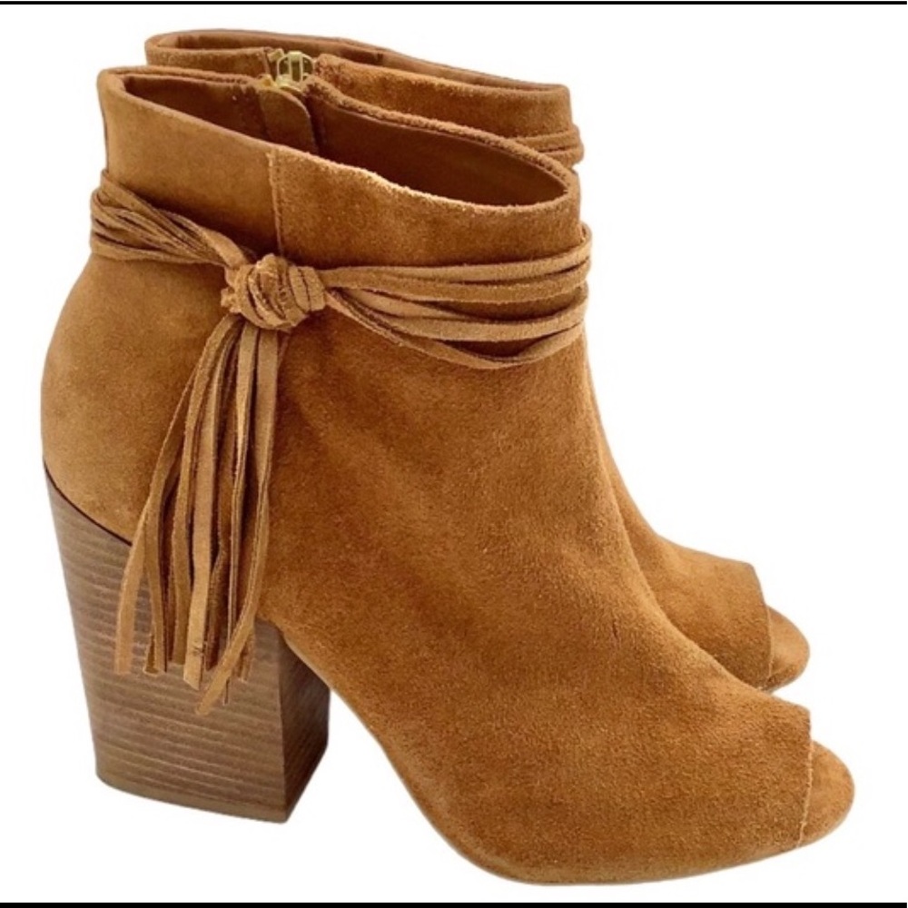 Steve Madden Open Toed Tassel Sued Booties
